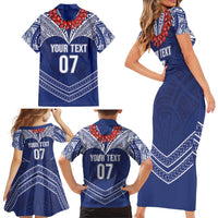 Toa Samoa Rugby Custom Family Matching Short Sleeve Bodycon Dress and Hawaiian Shirt Ulafala Mix Nifo'oti - Polynesian Pride