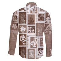 Hawaii Christmas Retro Patchwork Family Matching Off Shoulder Short Dress and Hawaiian Shirt Brown LT7 - Polynesian Pride
