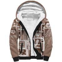 Hawaii Christmas Retro Patchwork Sherpa Hoodie Brown LT7 Unisex Brown - Polynesian Pride