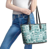 Hawaii Christmas Retro Patchwork Leather Tote Bag Teal LT7 - Polynesian Pride