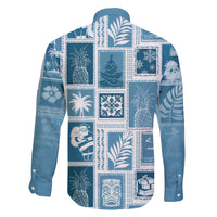 Hawaii Christmas Retro Patchwork Family Matching Off Shoulder Long Sleeve Dress and Hawaiian Shirt Aquamarine LT7 - Polynesian Pride