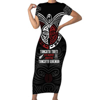 Maori Hongi Toitu Te Tiriti Short Sleeve Bodycon Dress Tangata Tiriti Stand With Tangata Whenua LT7 Long Dress Black - Polynesian Pride