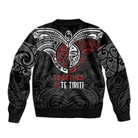 Maori Hongi Toitu Te Tiriti Sleeve Zip Bomber Jacket Tangata Tiriti Stand With Tangata Whenua