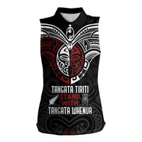 Maori Hongi Toitu Te Tiriti Women Sleeveless Polo Shirt Tangata Tiriti Stand With Tangata Whenua LT7 Female Black - Polynesian Pride