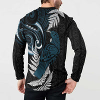 New Zealand Tui Bird Button Sweatshirt Maori Kowhaiwhai