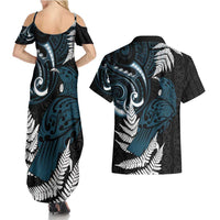 New Zealand Tui Bird Couples Matching Summer Maxi Dress and Hawaiian Shirt Maori Kowhaiwhai