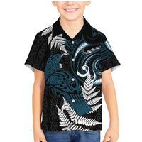 New Zealand Tui Bird Family Matching Mermaid Dress and Hawaiian Shirt Maori Kowhaiwhai LT7 Son's Shirt Teal - Polynesian Pride