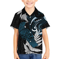 New Zealand Tui Bird Family Matching Off The Shoulder Long Sleeve Dress and Hawaiian Shirt Maori Kowhaiwhai LT7 Son's Shirt Teal - Polynesian Pride