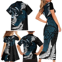 New Zealand Tui Bird Family Matching Short Sleeve Bodycon Dress and Hawaiian Shirt Maori Kowhaiwhai LT7 - Polynesian Pride