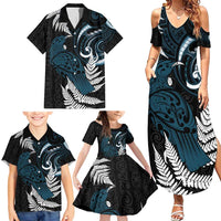 New Zealand Tui Bird Family Matching Summer Maxi Dress and Hawaiian Shirt Maori Kowhaiwhai LT7 - Polynesian Pride