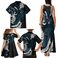 New Zealand Tui Bird Family Matching Tank Maxi Dress and Hawaiian Shirt Maori Kowhaiwhai LT7 - Polynesian Pride