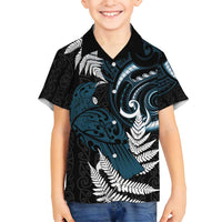 New Zealand Tui Bird Family Matching Tank Maxi Dress and Hawaiian Shirt Maori Kowhaiwhai LT7 Son's Shirt Teal - Polynesian Pride