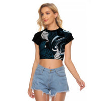 New Zealand Tui Bird Raglan Cropped T Shirt Maori Kowhaiwhai