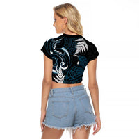 New Zealand Tui Bird Raglan Cropped T Shirt Maori Kowhaiwhai