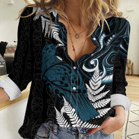 New Zealand Tui Bird Women Casual Shirt - Maori Kowhaiwhai LT7 Female Teal - Polynesian Pride