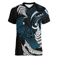 New Zealand Tui Bird Women V-Neck T-Shirt Maori Kowhaiwhai