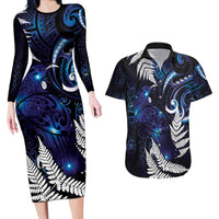 New Zealand Maori Matariki Couples Matching Long Sleeve Bodycon Dress and Hawaiian Shirt Tui Bird Galaxy LT7 Galaxy - Polynesian Pride