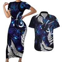 New Zealand Maori Matariki Couples Matching Short Sleeve Bodycon Dress and Hawaiian Shirt Tui Bird Galaxy LT7 Galaxy - Polynesian Pride