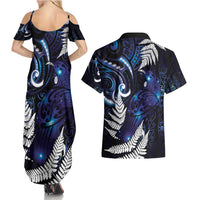 New Zealand Maori Matariki Couples Matching Summer Maxi Dress and Hawaiian Shirt Tui Bird Galaxy LT7 - Polynesian Pride