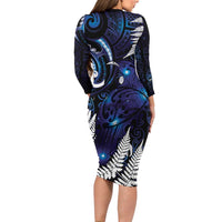 New Zealand Maori Matariki Family Matching Long Sleeve Bodycon Dress and Hawaiian Shirt Tui Bird Galaxy LT7 - Polynesian Pride