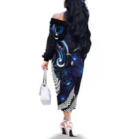 New Zealand Maori Matariki Family Matching Off The Shoulder Long Sleeve Dress and Hawaiian Shirt Tui Bird Galaxy LT7 - Polynesian Pride