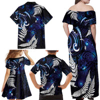 New Zealand Maori Matariki Family Matching Off Shoulder Maxi Dress and Hawaiian Shirt Tui Bird Galaxy LT7 - Polynesian Pride