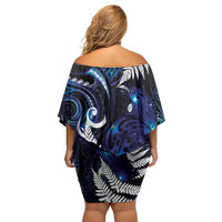 New Zealand Maori Matariki Family Matching Off Shoulder Short Dress and Hawaiian Shirt Tui Bird Galaxy LT7 - Polynesian Pride