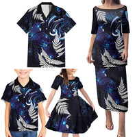 New Zealand Maori Matariki Family Matching Puletasi and Hawaiian Shirt Tui Bird Galaxy LT7 - Polynesian Pride
