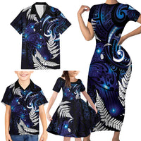 New Zealand Maori Matariki Family Matching Short Sleeve Bodycon Dress and Hawaiian Shirt Tui Bird Galaxy LT7 - Polynesian Pride