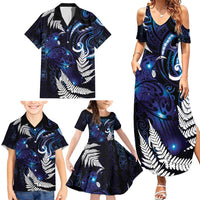 New Zealand Maori Matariki Family Matching Summer Maxi Dress and Hawaiian Shirt Tui Bird Galaxy LT7 - Polynesian Pride