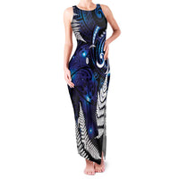 New Zealand Maori Matariki Family Matching Tank Maxi Dress and Hawaiian Shirt Tui Bird Galaxy LT7 Mom's Dress Galaxy - Polynesian Pride
