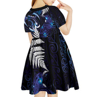 New Zealand Maori Matariki Kid Short Sleeve Dress Tui Bird Galaxy
