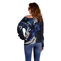 New Zealand Maori Matariki Off Shoulder Sweater Tui Bird Galaxy LT7 - Polynesian Pride