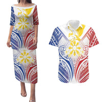 Philippines Tribal Sun Personalized Couples Matching Puletasi and Hawaiian Shirt Hunting Eagle