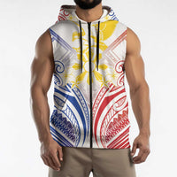 Philippines Tribal Sun Personalized Sleeveless Zip Hoodie Hunting Eagle