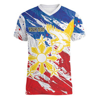 Personalized Filipino Sun and Stars Women V-Neck T-Shirt Grunge Vibes