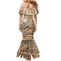 Vaiaso o le Gagana Samoa Family Matching Mermaid Dress and Hawaiian Shirt Siapo Motif Beige LT7 - Polynesian Pride