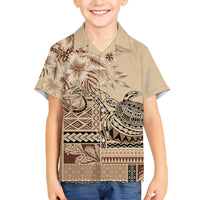 Vaiaso o le Gagana Samoa Family Matching Off Shoulder Maxi Dress and Hawaiian Shirt Siapo Motif Beige LT7 Son's Shirt Beige - Polynesian Pride