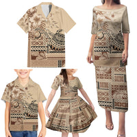 Vaiaso o le Gagana Samoa Family Matching Puletasi and Hawaiian Shirt Siapo Motif Beige LT7 - Polynesian Pride