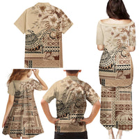 Vaiaso o le Gagana Samoa Family Matching Puletasi and Hawaiian Shirt Siapo Motif Beige LT7 - Polynesian Pride