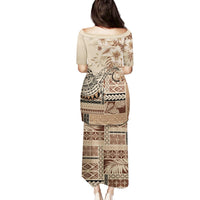 Vaiaso o le Gagana Samoa Family Matching Puletasi and Hawaiian Shirt Siapo Motif Beige LT7 - Polynesian Pride