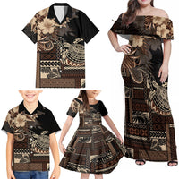 Vaiaso o le Gagana Samoa Family Matching Off Shoulder Maxi Dress and Hawaiian Shirt Siapo Motif Black LT7 - Polynesian Pride