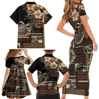 Vaiaso o le Gagana Samoa Family Matching Short Sleeve Bodycon Dress and Hawaiian Shirt Siapo Motif Black LT7 - Polynesian Pride