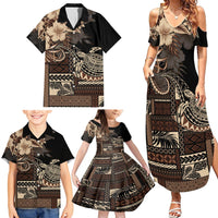 Vaiaso o le Gagana Samoa Family Matching Summer Maxi Dress and Hawaiian Shirt Siapo Motif Black LT7 - Polynesian Pride