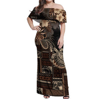 Vaiaso o le Gagana Samoa Off Shoulder Maxi Dress Siapo Motif Black LT7 Women Black - Polynesian Pride