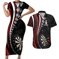 Personalized New Zealand Darts Couples Matching Short Sleeve Bodycon Dress and Hawaiian Shirt Kowhaiwhai Whero Koiri - Manaia LT7 Red - Polynesian Pride