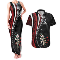 Personalized New Zealand Darts Couples Matching Tank Maxi Dress and Hawaiian Shirt Kowhaiwhai Whero Koiri - Manaia LT7 Red - Polynesian Pride
