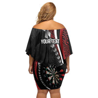 Personalized New Zealand Darts Family Matching Off Shoulder Short Dress and Hawaiian Shirt Kowhaiwhai Whero Koiri - Manaia LT7 - Polynesian Pride