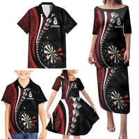 Personalized New Zealand Darts Family Matching Puletasi and Hawaiian Shirt Kowhaiwhai Whero Koiri - Manaia LT7 - Polynesian Pride