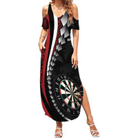 Personalized New Zealand Darts Family Matching Summer Maxi Dress and Hawaiian Shirt Kowhaiwhai Whero Koiri - Manaia LT7 Mom's Dress Red - Polynesian Pride